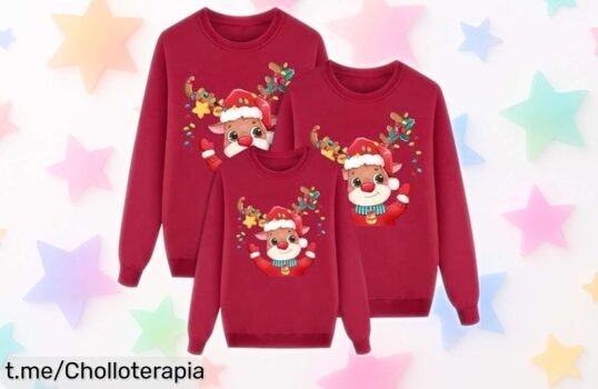 Sudadera navideña familiar con reno y Papá Noel, diseño único sin capucha; ¡aprovecha este descuentazo antes que se agote y celebra la Navidad a lo grande!