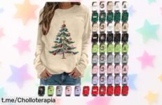 Sudadera navideña mujer sin capucha con estampado festivo, precio loco que no puedes dejar escapar ¡brilla estas fiestas antes de que se agoten!