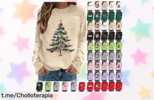 Sudadera navideña mujer sin capucha con estampado festivo, precio loco que no puedes dejar escapar ¡brilla estas fiestas antes de que se agoten!