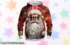 Sudadera navideña para hombre con capucha y Papá Noel en talla grande, rebajada a precio de ganga; quedan pocas unidades y el descuento brutal acaba pronto ¡no te quedes sin la tuya!