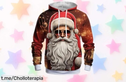 Sudadera navideña para hombre con capucha y Papá Noel en talla grande, rebajada a precio de ganga; quedan pocas unidades y el descuento brutal acaba pronto ¡no te quedes sin la tuya!