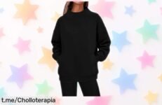 Sudadera negra sin capucha con bolsillos para mujer, consigue ya este super chollo y siente el calor del otoño antes de que se agote la oferta. ¡No te quedes sin la tuya!