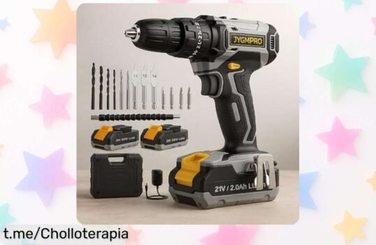 Taladro percutor a batería JYGMPRO 21V con doble batería y 14 accesorios ahora rebajado aprovecha este súper chollo por tiempo limitado y no lo dejes escapar ¡hazte ya con el tuyo antes que vuelen!
