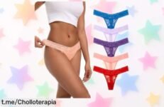 Tangas para mujer Auithery con encaje sexy y control abdomen que no se mueve ni un milímetro, pack de 5 unidades en colores brillantes a precio rebajado chollazo limitado ¡Consigue ya este ofertón único!