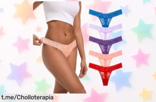 Tangas para mujer Auithery con encaje sexy y control abdomen que no se mueve ni un milímetro, pack de 5 unidades en colores brillantes a precio rebajado chollazo limitado ¡Consigue ya este ofertón único!