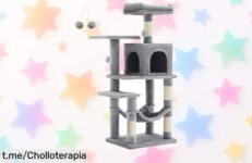 Torre para gatos Feandrea con 4 postes rascadores y hamaca comodísima, altura ajustable hasta 143 cm, precio rebajado que te hará mover rápido porque quedan pocas unidades ¡vámonos a por este ofertón ya!