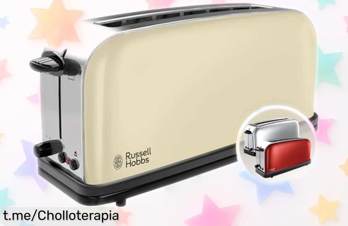 Tostadora Russell Hobbs Colours Plus con ranura extra ancha, función descongelar y cancelación en acero inoxidable, disponible a un precio rebajado que no volverás a ver ¡Solo por tiempo limitado para desayunos de diez!