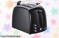 Tostadora Russell Hobbs Textures Plus con ranuras anchas y diseño en acero, funciones para descongelar y cancelar; precio rebajado que no se repetirá, ¡querrás tenerla ya antes de que suba otra vez!