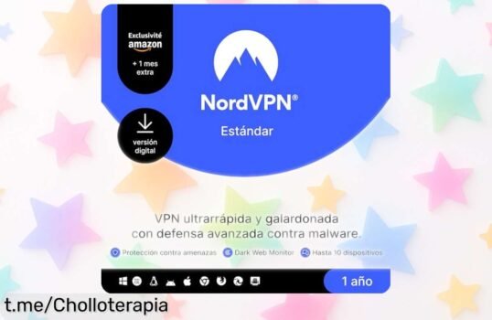 VPN segura NordVPN estándar para 10 dispositivos con 1 mes extra gratis, bloquea malware y alerta en la dark web, precio rebajado brutal ¡Oferta limitada que no puedes dejar pasar ya!