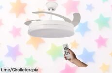 Ventilador de techo con luz LED ultra silencioso y aspas retráctiles, ¡caída de precio increíble! Disfruta 6 velocidades y 3 tonos de luz en tu hogar. Aprovecha este super chollo antes que se acabe el stock. Refresca tu vida hoy mismo, no te lo pierdas.