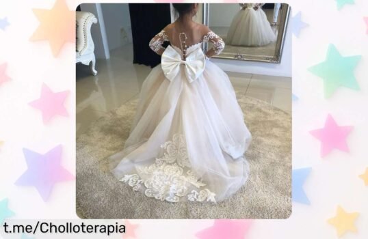 Vestido de fiesta para niñas con tul y encaje que hará brillar a tu princesa en bodas o comuniones, ¡ofertón irresistible! Apresúrate y usa el cupón antes de que desaparezca este chollo único. Asegura un momento especial sin dejar pasar esta oportunidad fantástica.