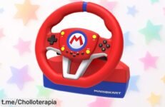 Volante rojo Hori para Mario Kart Pro Mini en Switch y PC con botón M y levas, súper chollo de velocidad rebajada que no dura mucho ¡Corre antes que se agote!