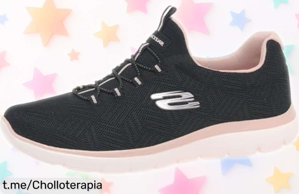 Zapatillas Skechers Summits Lite para mujer en negro y rosa con amortiguación top a precio rebajado, un super chollo que vuela rápido ¡pocas unidades disponibles, corre antes de que se agoten!