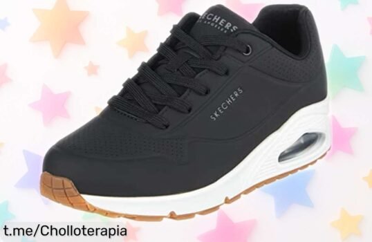 Zapatillas deportivas Skechers Uno Shimmer Away para mujer con diseño negro y rosa único, rebajadas ahora como un super chollo que no se repetirá, ¡consigue las tuyas ya antes de que desaparezcan!