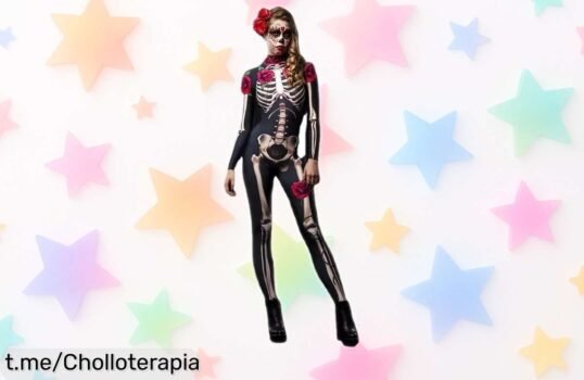 esqueleto rosa terrorífico para niños y adultos rebajado con diseño único perfecto para Halloween y carnaval no pierdas este super chollo que durará poco ¡corre a conseguirlo ya!