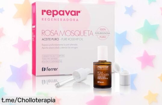 Aceite 100% puro de Rosa Mosqueta Repavar con aplicador y cuentagotas, ¡ofertón que no te puedes perder para lucir una piel fresca y radiante!