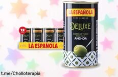 Aceitunas rellenas de anchoa La Española en pack de 12: sabor deluxe y menos sal, ¡oferta rebajada imperdible para tus aperitivos! Corre que vuelan.