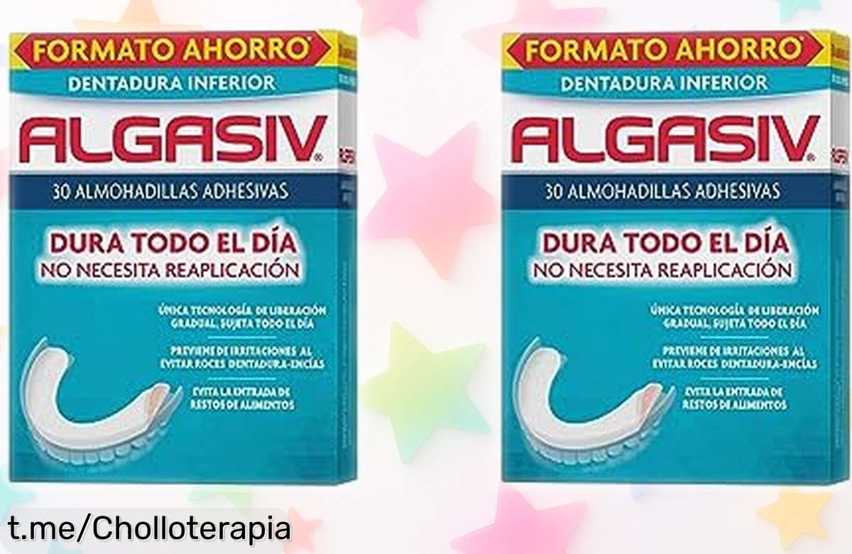 Almohadillas adhesivas Algasiv para dentaduras: Sujeción todo el día y encías protegidas ¡Super chollo en pack doble! No dejes pasar esta oportunidad y recobra tu sonrisa hoy mismo.