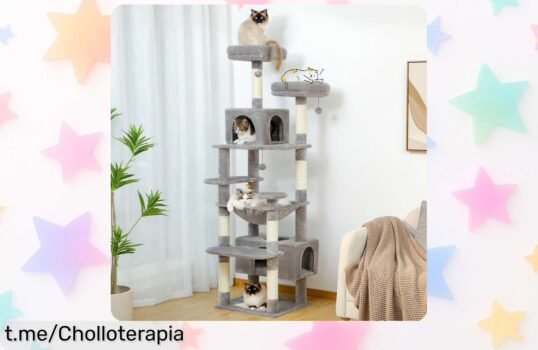 Árbol y torre gigante para gatos con hamaca XL y juguetes, ¡descuento brutal por tiempo limitado! Haz feliz a tu gato antes de que se acabe esta oportunidad increíble.