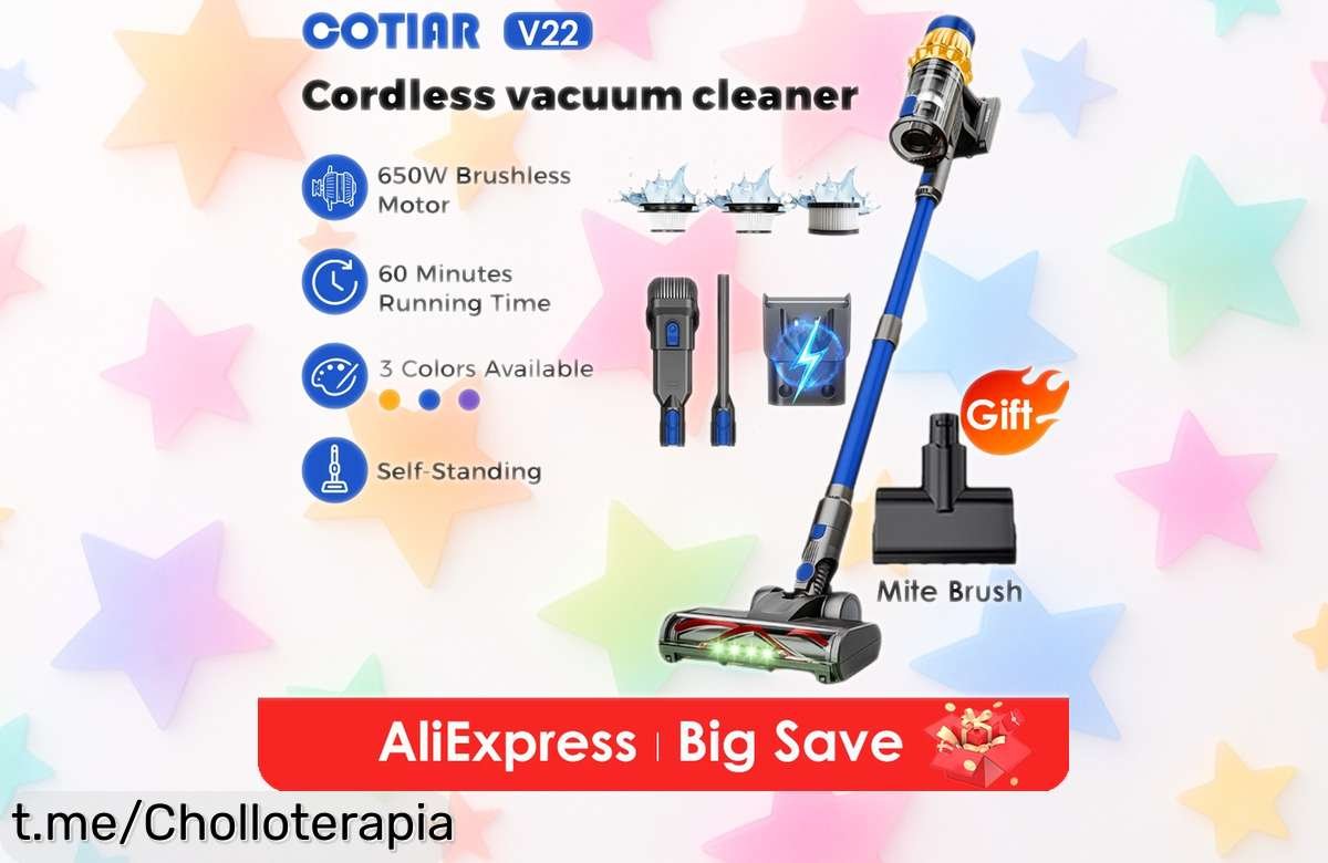 Aspiradora inalámbrica COTIAR V22 con 55000PA, ¡super chollo! Succión imbatible y batería duradera a precio loco por tiempo limitado. Hazla tuya antes que desaparezca, ¡no te arrepentirás!