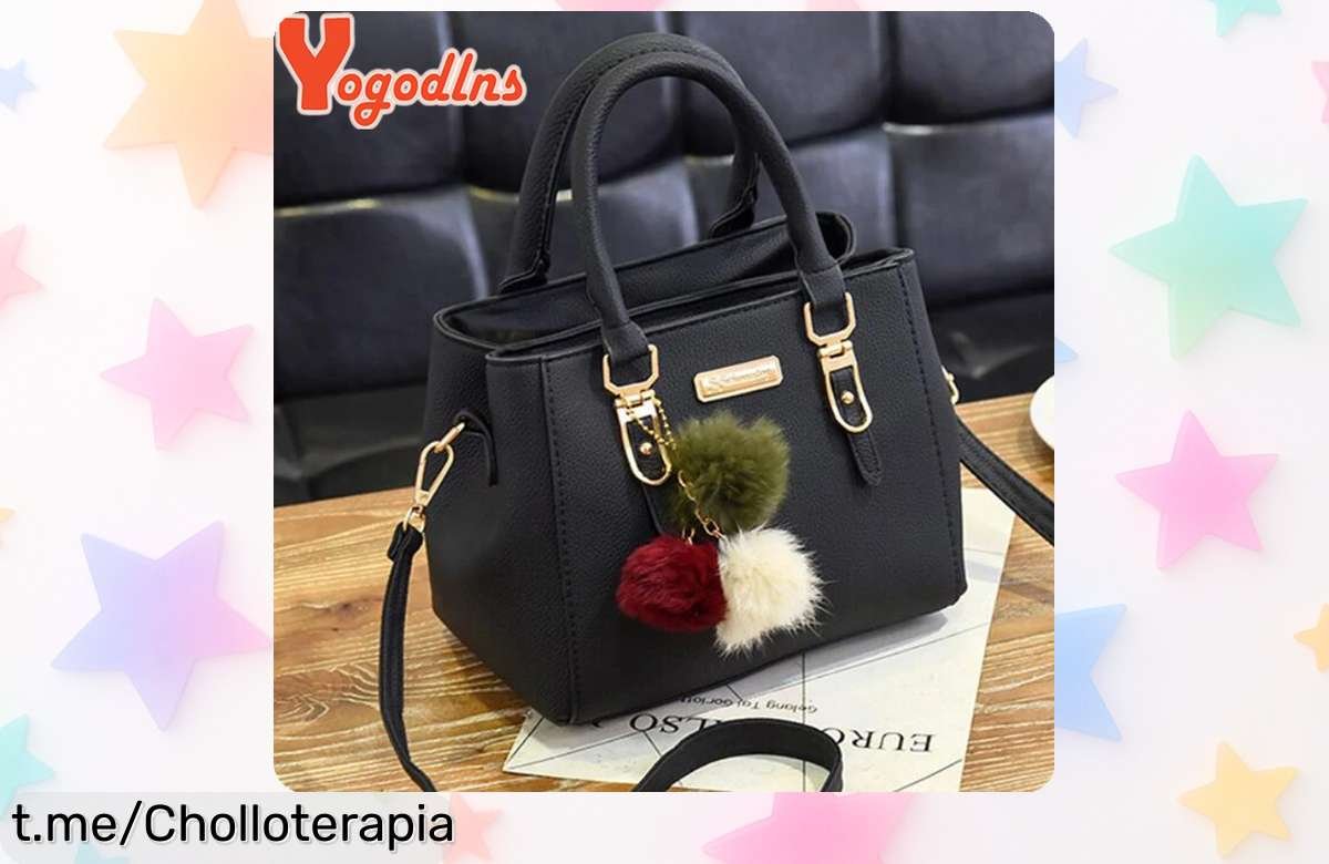 Bolso de hombro con colgante de cuentas y bolas de pelo, diseño único a precio rebajado: aprovecha este ofertón y brilla con estilo cada día antes que se acabe.