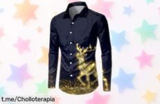Camisa de Navidad con estampado 3D y corte slim, ¡ofertón solo por tiempo limitado! Hazla tuya antes de que se agote y destáquate en estas fiestas.