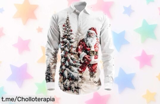 Camisa divertida de Navidad para hombre con estampado 3D a precio loco; ¡date prisa que vuelan y marca la diferencia estas fiestas!