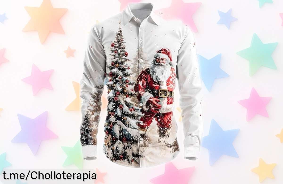 Camisa divertida de Navidad para hombre con estampado 3D a precio loco; ¡date prisa que vuelan y marca la diferencia estas fiestas!