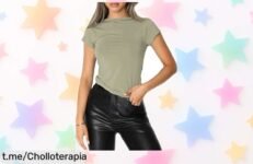 Camiseta básica slim fit verde para mujer con diseño Y2K, ¡rebajada a un precio loco! Corre y dedícale estilo a tus días, destaca en cada ocasión.