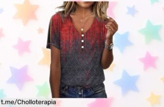 Camiseta mujer con cuello en V, estampado vintage y tela elástica a un precio rebajado: ¡luce fabulosa y siente que eres única! aprovecha este super chollo ya antes de que se acabe.
