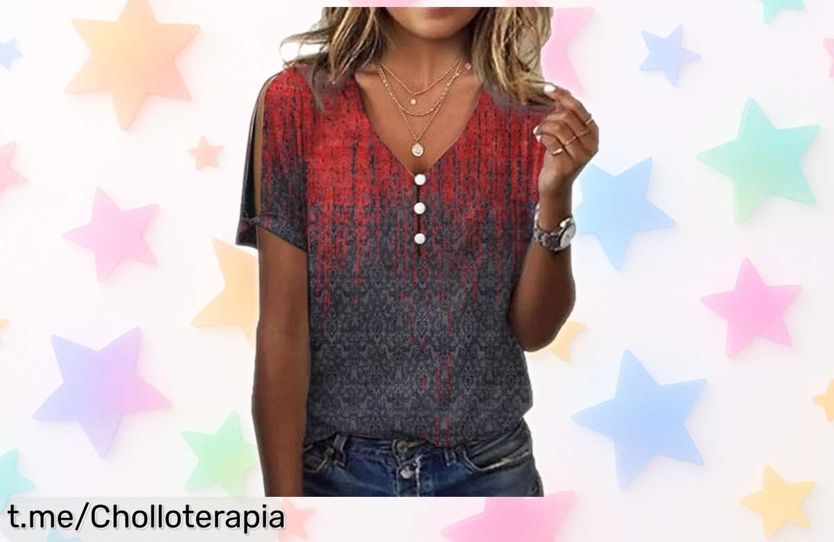 Camiseta mujer con cuello en V, estampado vintage y tela elástica a un precio rebajado: ¡luce fabulosa y siente que eres única! aprovecha este super chollo ya antes de que se acabe.