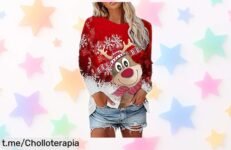 Camiseta navideña con estampa de reno para mujer y niña: aprovecha el descuento brutal y haz que estas fiestas brillen como nunca, ¡no te lo puedes perder!