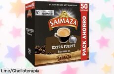 Cápsulas de café extra fuerte Saimaza 50 unidades a precio rebajado, chollazo que despierta tu pasión por el espresso. ¡No te quedes sin el tuyo y disfruta ya!
