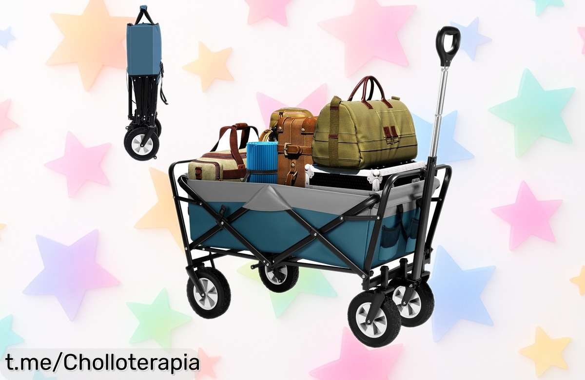 Carro de jardín plegable con 4 ruedas, ¡descuentazo brutal por tiempo limitado! No te pierdas este super chollo que hará tus días más cómodos y llenos de diversión.