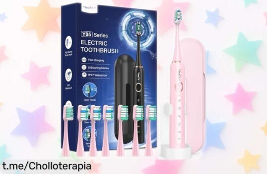 Cepillo de dientes eléctrico sónico rosa cereza con 8 cabezales, ¡ahora a precio loco! Limpieza profunda y protección para toda la familia. Apresúrate, este super chollo vuela rápido.