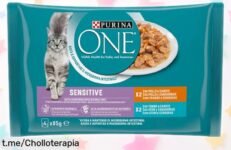 Comida húmeda Purina ONE Sensitive para gato: ¡super chollo que cuida su digestión y lo hace feliz! Precio rebajado que no puedes dejar escapar, empieza a saborear esa alegría.