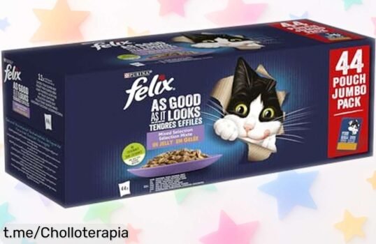 Deliciosa comida húmeda para gato adulto FELIX: 44 sobres irresistibles a un precio rebajado que hará feliz a tu felino. ¡No dejes escapar este chollo y dale lo mejor!