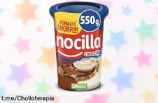 Deliciosa crema Nocilla doble al cacao y leche con avellanas sin aceite de palma, ¡rebajada para que cada cucharada se convierta en un placer irresistible! Date prisa y disfruta.