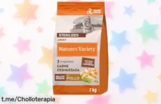 Delicioso pienso para gatos esterilizados Nature’s Variety a precio bajísimo, ¡un super chollo que hace sonreír a tu gato y te llena de felicidad!