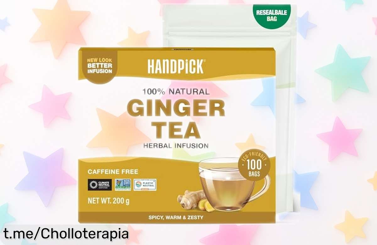 Delicioso té herbal de jengibre Handpick, 100 bolsitas redondas sin cafeína: super chollo para que saborees energía natural y frescura ¡aprovéchalo antes de que se agote!