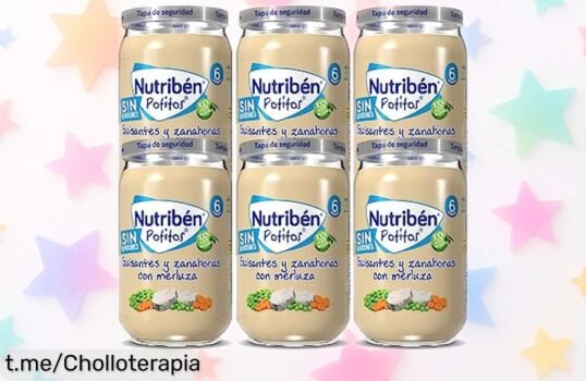 Deliciosos potitos de guisantes y zanahorias con merluza Nutribén, pack 6x235 gr a precio rebajado por tiempo limitado. Dale lo mejor a tu peque y siéntete genial al cuidarlo. ¡Date prisa!