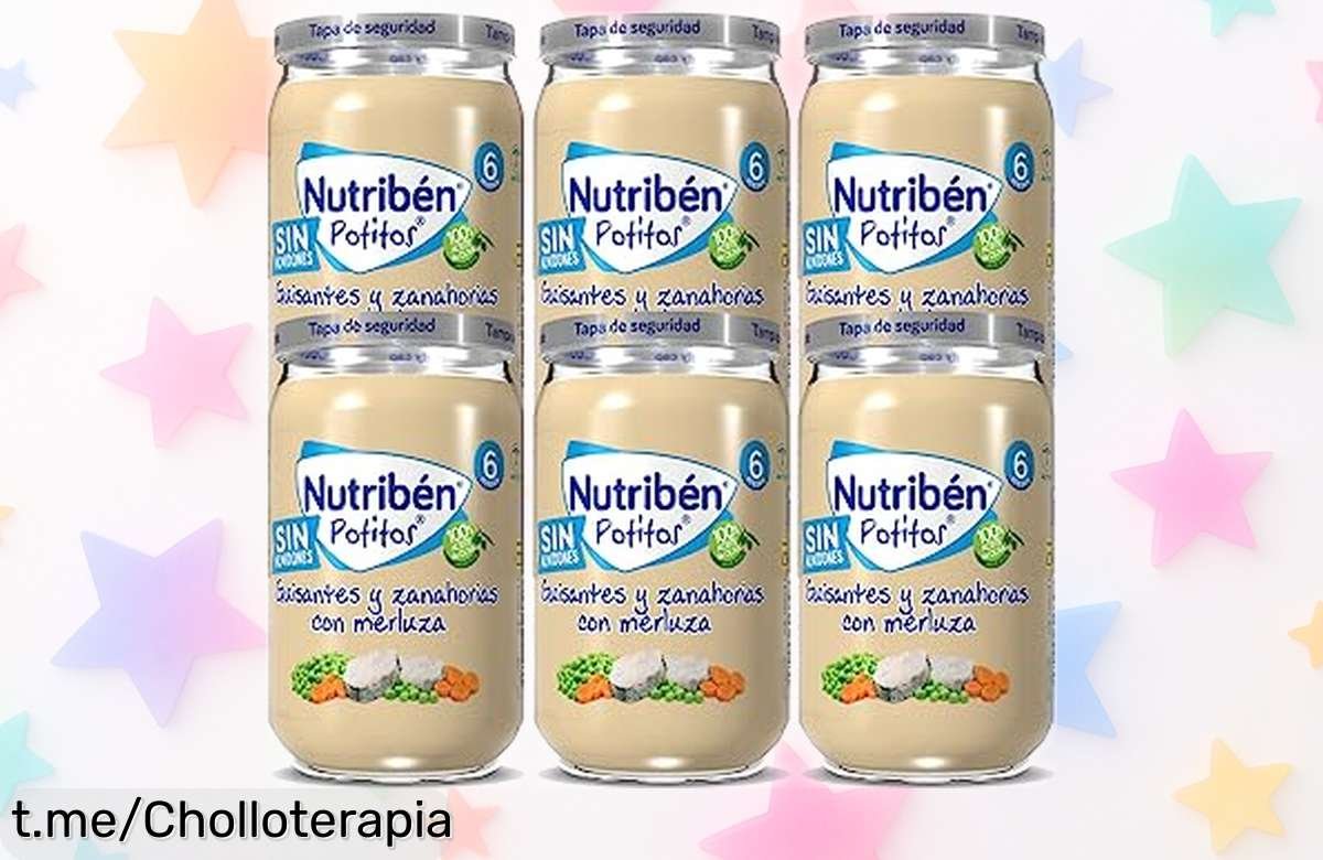 Deliciosos potitos de guisantes y zanahorias con merluza Nutribén, pack 6×235 gr a precio rebajado por tiempo limitado. Dale lo mejor a tu peque y siéntete genial al cuidarlo. ¡Date prisa!