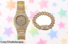Deslumbrante reloj con esfera oval diamantada y cadena cubana, calidad de lujo a precio rebajado. ¡No te quedes sin el tuyo, corre que vuelan!