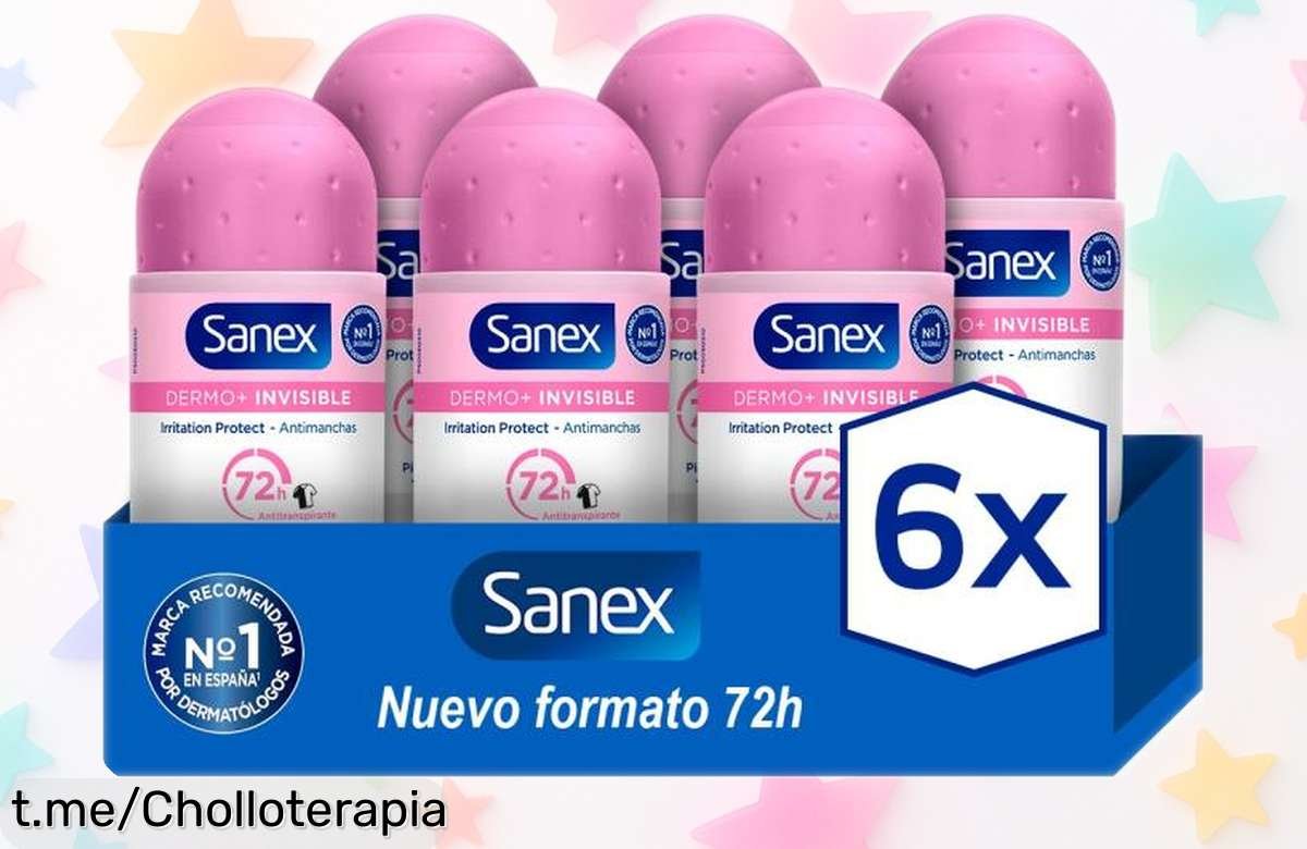 Desodorante roll-on Sanex Dermo Invisible, pack de 6 a precio rebajado: siente la frescura y seguridad que mereces sin manchas en tu ropa. ¡No te lo pierdas!