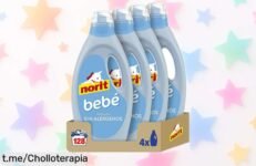 Detergente líquido Norit bebé, pack de 4 x 1125 ml con precio rebajado: cuida la piel delicada de tu peque y su ropita. ¡No dejes pasar esta oferta limitada!