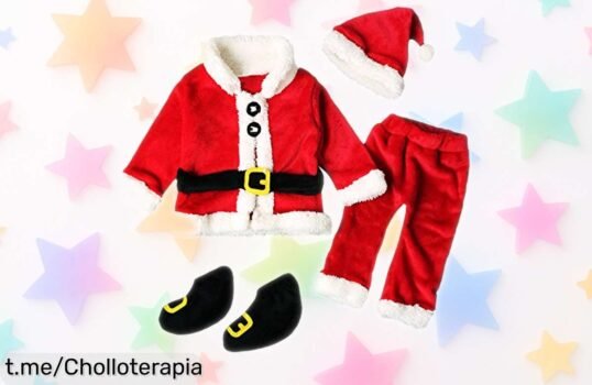 Disfraz de Papa Noel para bebé con gorro y calcetines, unisex: ¡super chollo con descuento brutal! No te pierdas este momentazo lleno de magia y ternura en su primera Navidad.