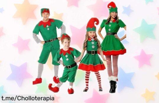 Divertido conjunto de disfraces elfo navideño para toda la familia ahora en super chollo, ¡brillen juntos en fiestas y crean recuerdos mágicos!