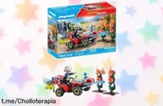 Diviértete apagando incendios con el quad de bomberos Playmobil, ahora a un precio rebajado que no te puedes perder. ¡Corre antes de que se acabe y vive la emoción al jugar juntos!