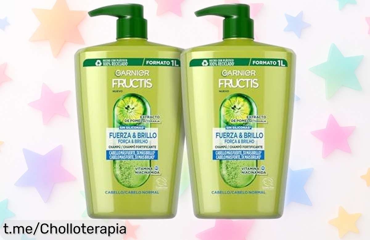 Doble pack de shampoo Garnier Fructis fuerza & brillo XXL enrebajado para un pelo espectacular; ¡no te pierdas este super chollo que hará brillar tu melena!