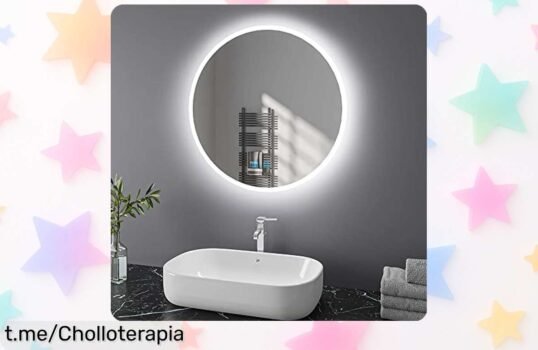 Espejo de baño LED redondo con luz ajustable, ¡rebajado a un precio alucinante! Da el toque perfecto a tu rutina diaria y disfruta viéndote genial. ¡No esperes más, solo quedan pocas unidades!